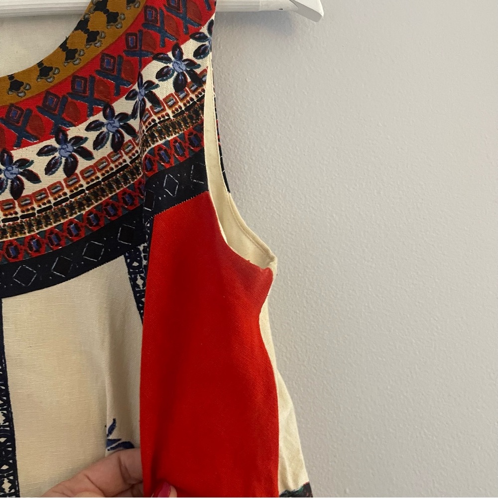 Red Blue Anthro Maeve Cotton Flax Trapeze Paisley Dress S - Picture 7 of 12